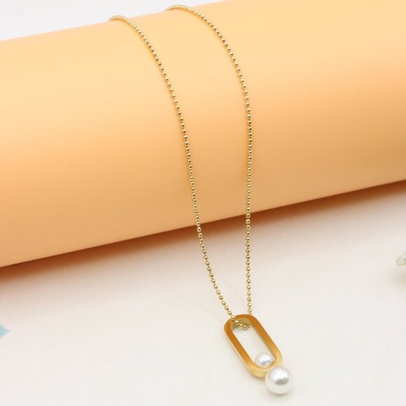 Gold Plated Pearl Drop Pendant Necklace, XPNL0313 - Picture 12 of 13